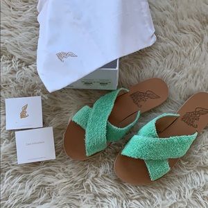 Ancient Greek sandals - aqua terry cloth